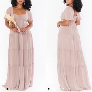 Show Me Your Mumu Nicole Maxi Dress Soft Beige Chiffon M NWT Flowy Tiered Empire